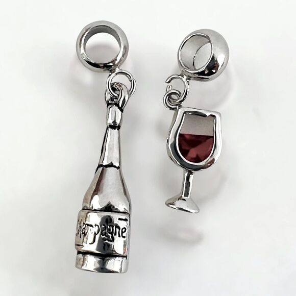 Jewelry - Champagne Bottle Wine Glass Silver Charms Set